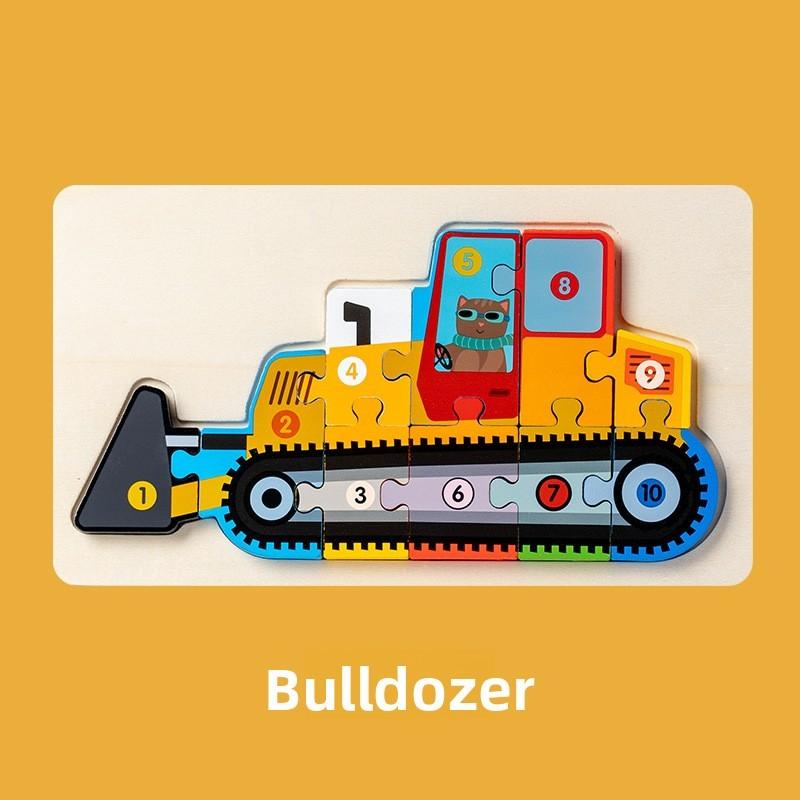 Construction Wooden Vehicle Puzzle Kids Educational Toy Gift For Early Learning