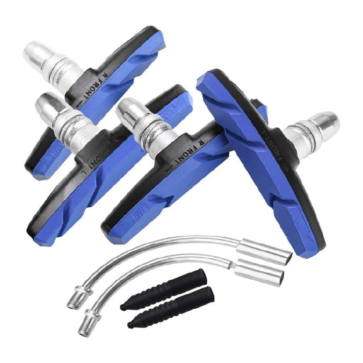 2 Pair Mountain Bike Brake V Brake Pad Cycling Brake Mount Pad Shoe Block Bike Wheel Brake Pad with Bend Pipe & Sleeve