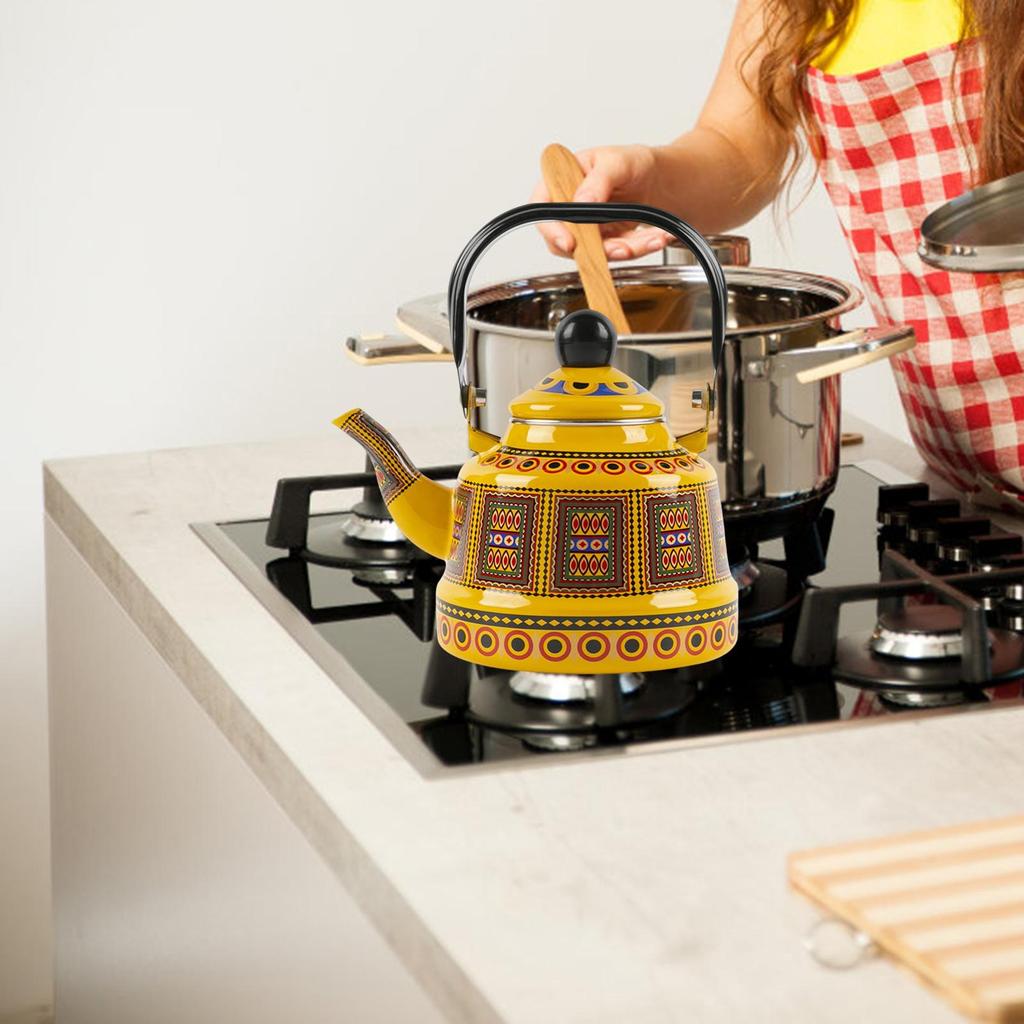 2.5L Tea Coffee Pot Kettle with Lid Pouring Cooking Water Retro Water Pot Enamel Teapot for Household Kitchen Hotel Restaurant