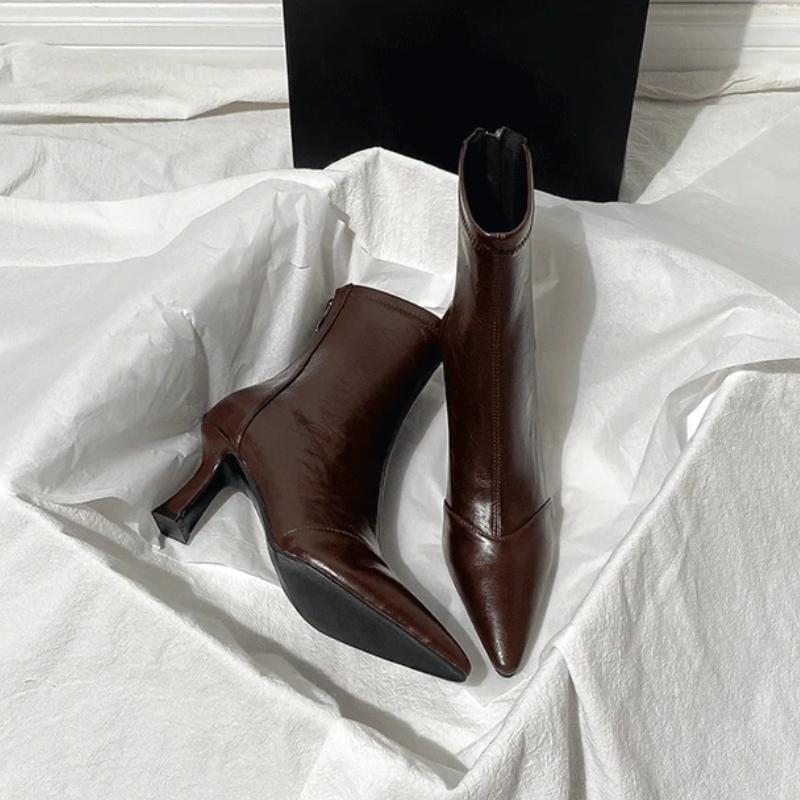 Μόδα Γυναικεία Ψηλοτάκουνα Μποτάκια Αστραγάλου Μυτερή Μύτη Μόδα Παπούτσια Σχεδιαστή Κομψές Γυναικείες Γόβες Νέα Χειμερινά Πολυτελή Φόρεμα Chelsea Μπότες Γυναικείες