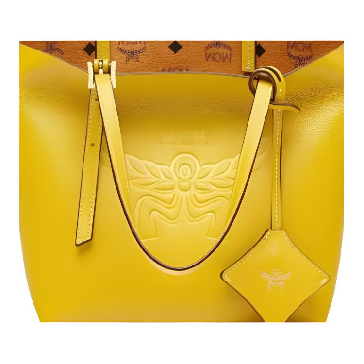 MCM Himmel Embossed Logo Tote Bag Shopping Bag Leather Handheld Shoulder Bag Mini Women tote bags Lemon-Gold MWPESAC04Y9001