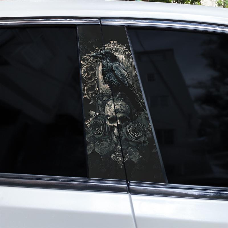 2pcs Horror Skull Car Sticker Car B-Pillar Vinyl Decals DIY Car Doors Pillar Decals Waterproof Sunscreen Vinyl Sticker
