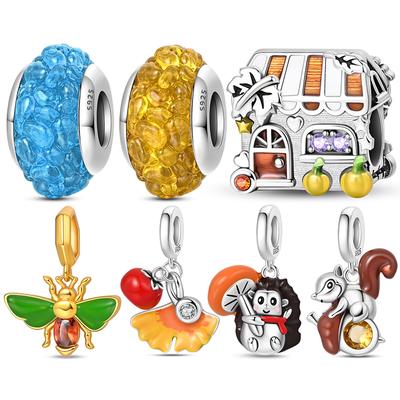 100%Stering Summer Series Charms Bee Squirrel Hedgehog Pendant Fit 3Mm Original Bracelet Diy For Women Jewelry