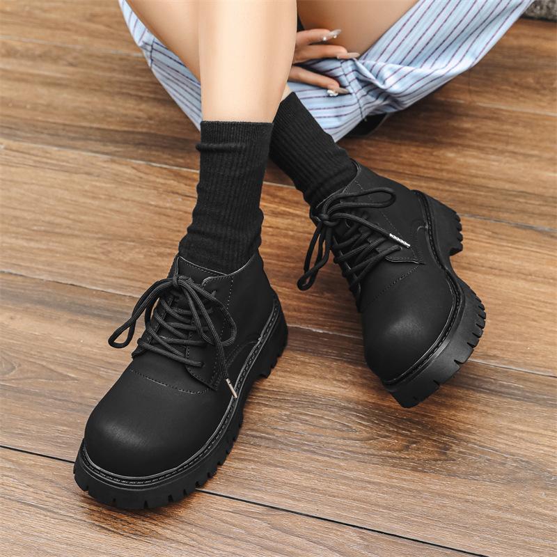 Big head leather shoes platform Martin boots couple middle help 2024 new tooling locomotive trend short boots 28922-J
