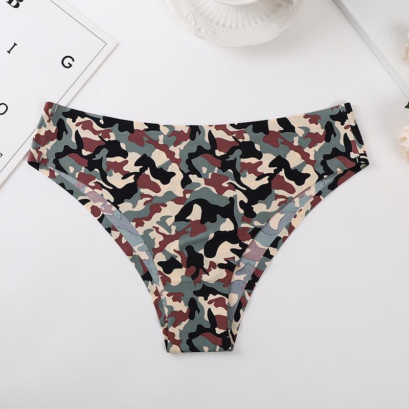 Female Summer Sexy Animal Print A Piece of Ice Silk No Trace Breathable Waist Thong Underwear