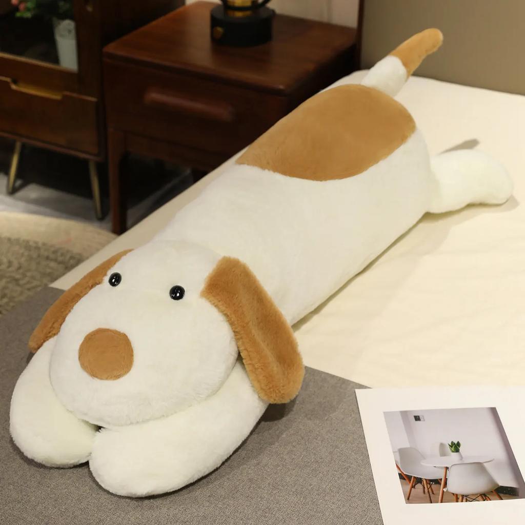 Kawaii Cartoon Puppy Long Pillow Soft Cozy Doggy Plush Doll Warm Lovely Sleeping Throw Pillow Lovely Home Decor Kids Companion