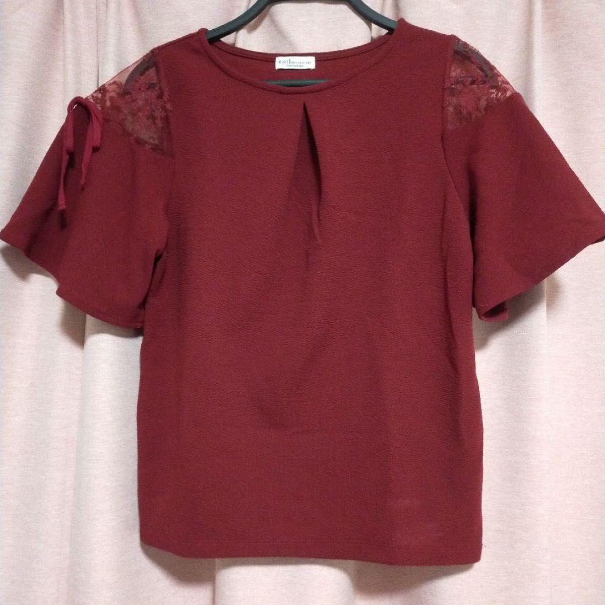 earth musicecology lace sleeve tops wine red size M