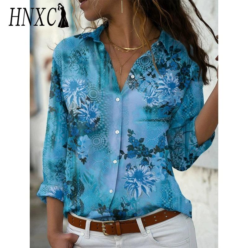 HNXC 38 Color Women's Fashion Casual Long Sleeve POLO Neck Blouses & Shirts