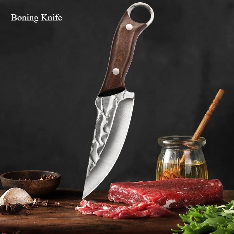 High Carbon Steel  Meat Cleaver Butcher Boning Knife Handmade Forged Kitchen Household Fruit Vegetables Utility Knife