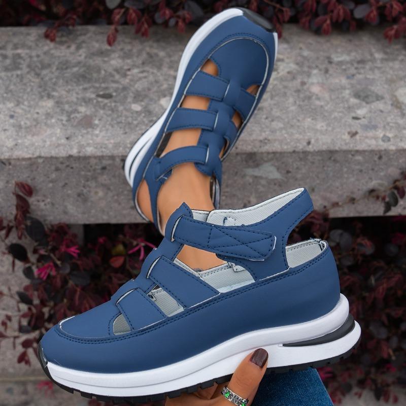 

Полые повседневные сандалии женские для улицы лето новые универсальные тонкие на платформе с толстой подошвой увеличивающие рост большого размера женская обувь 43 синий