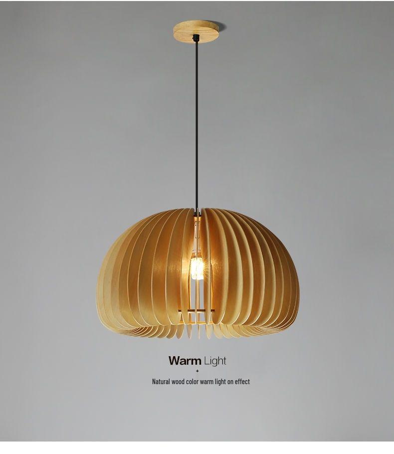 Stairwell Retro Japanese Solid Wood Pumpkin Pendant Light for Bedroom or Study