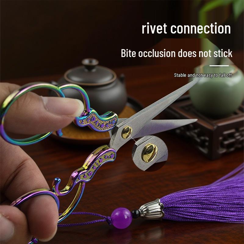 European Classical Titanium Plum Blossom Scissors - Stainless Steel DIY Cross Stitch Craft and Beauty Tools, Retro Design, Small Scissors.