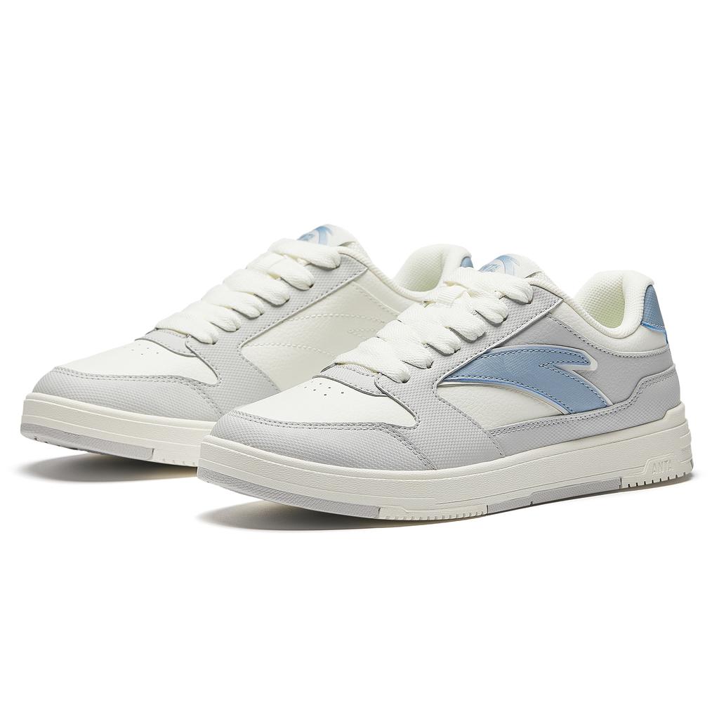 Anta Street Fun Sports Casual Height Increasing Wear Resistant Lightweight Non Slip Low Top Skate Shoes Women Sneakers White Gray Blue 922518007-2