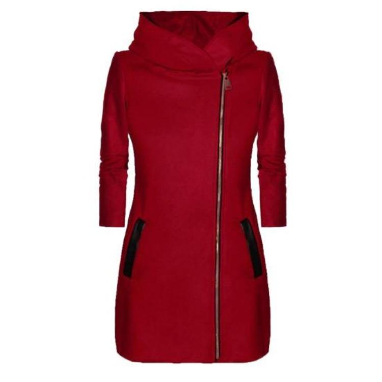 

Women Hooded Jacket Coat Fashion Outerwear Solid Color Zip Up Long Sleeve Pocket XXXXXL червоний