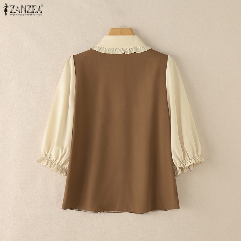 ZANZEA Damen Lässige Puppenkragen Sommer Halbarm Bluse