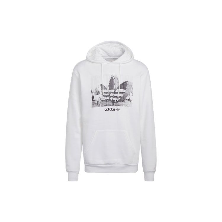 adidas Originals Men s White Logo Print Hoodie HC7164 XS