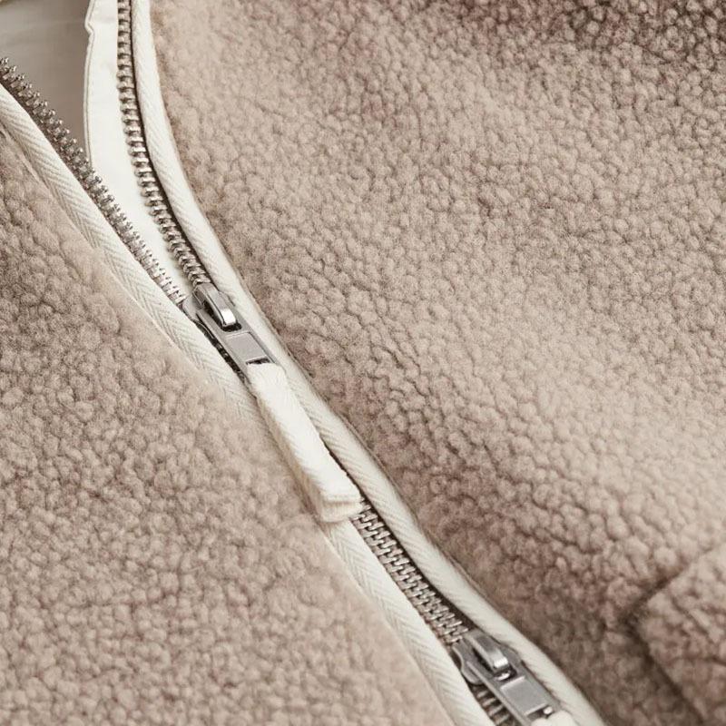 Women Zipper Lapel Thick Fleece Coats Autumn Winter Fashion Elegant Loose Jackets Casual Vintage Lamb Wool Outerwear