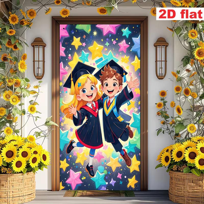 

2D Graduation Theme Door Banner for Kids Kindergarten Preschool 47.2x31.5inch/120*80cm