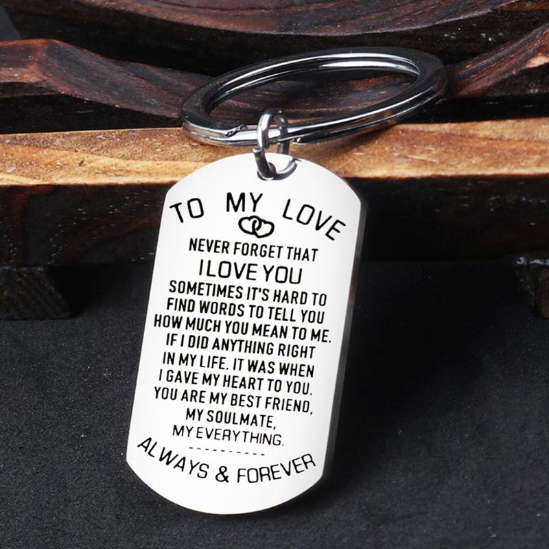 To My Love Keychain Stainless Steel Key Ring Valentine's Day Wedding Anniversary Gift For Husband Wife Boyfriend Girlfriend