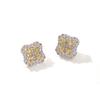 Trendy Four-Leaf Clover Earrings with Colorful Zircon and Gold-Plated Copper, featuring a Full Yellow Diamond Design for Elegant Ladies.