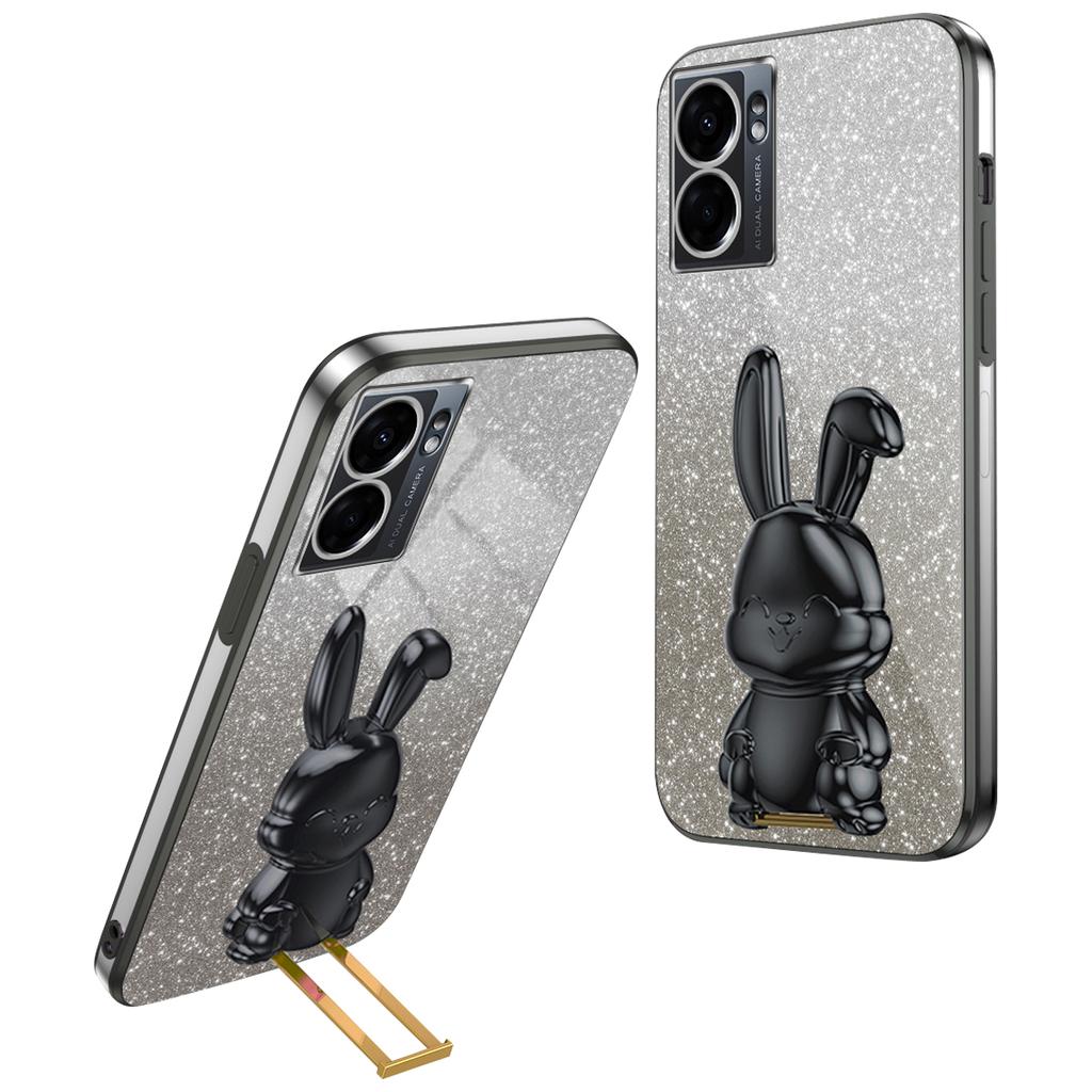 For Oppo A57 (2022) 5G/A77 5G/Realme Q5i/Realme V23 5G Rabbit Cellphone Case PC+TPU Cover with Kickstand