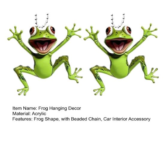 1/2/3/4/5Pcs 2D Acrylic Frog Hanging Decoration with Beaded Chain Car Rearview Mirror Hanging Ornament Charm Pendant Car Interior Accessory