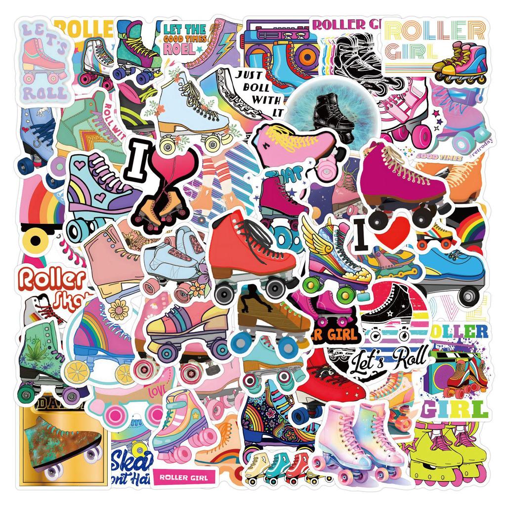 55pcs Waterproof Roller Skate Cartoon Stickers for Journals, Water Bottles, and Computers