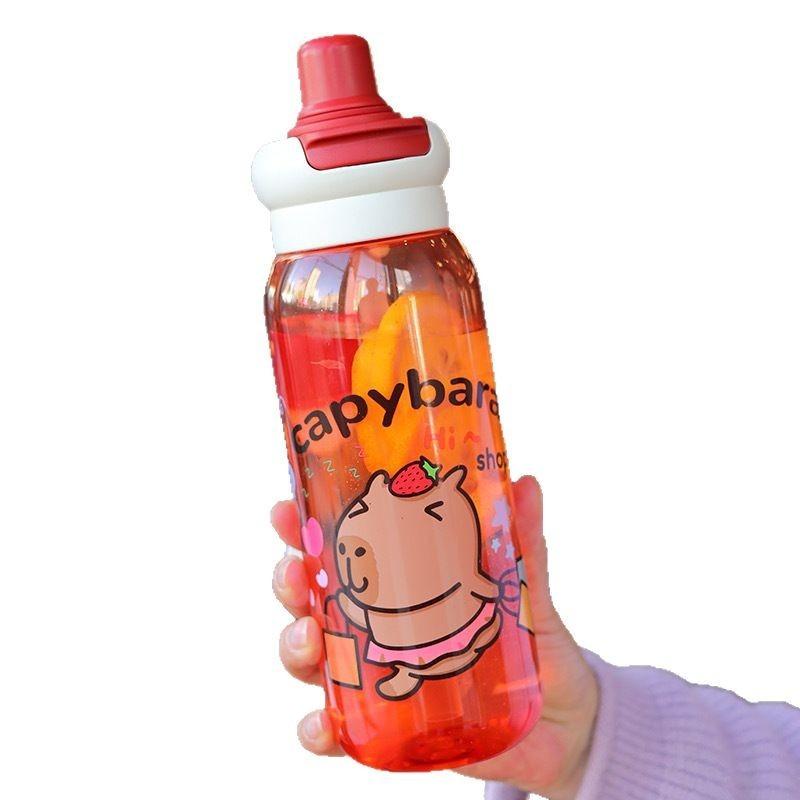 Capybara Plastic Water Bottle Portable Cartoon Large Capacity Handheld Straw Cup for Sports Travel Kids Drinkware Accessories