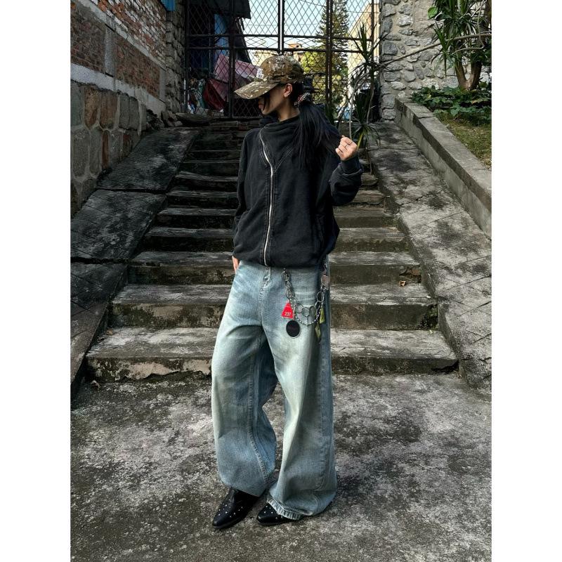 Unisex Retro Washed Black Hoodie: New Autumn Design, Loose Fit, Versatile Cardigan Outerwear.