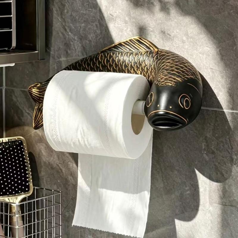 Decorative Toilet Paper Rack for Bathroom, Fish Shape Wall Mounted Tissue Roll Rack for Guest Bath and Powder Room