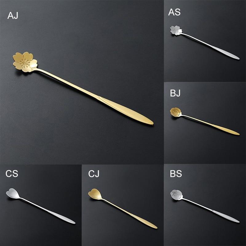 Long Handle Spoon Stainless Steel Tableware Stirring Spoon Ice Spoon Cute Bar Coffee Dessert Spoon Heart Spoon