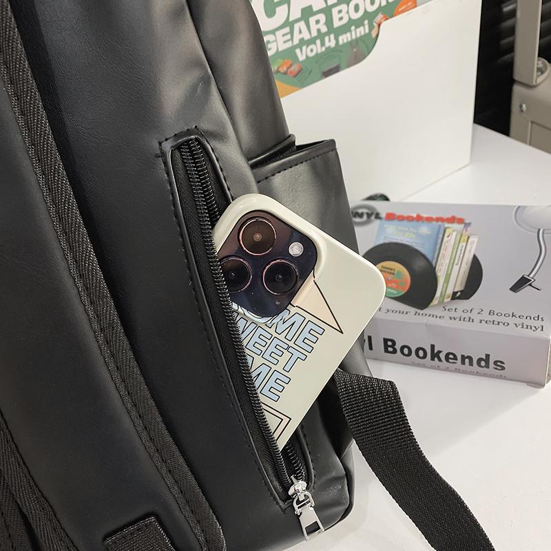 Men's Large Capacity PU Backpack Student Schoolbag Sports Computer Bag