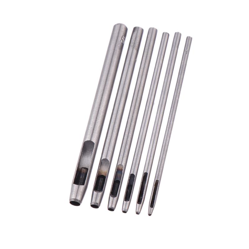 6Pc 1/1.5/2/3/4/5mm Kit Hollow Punch Round Hole Punch Tool Steel Leather Craft Working For Watch Band,Fabric Plastic Gasket Belt