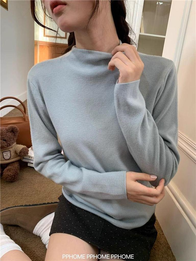 Women's Half-High Collar Knitted Sweater for Early Spring, Autumn, and Winter - 2024 Student Base Layer and Outerwear.