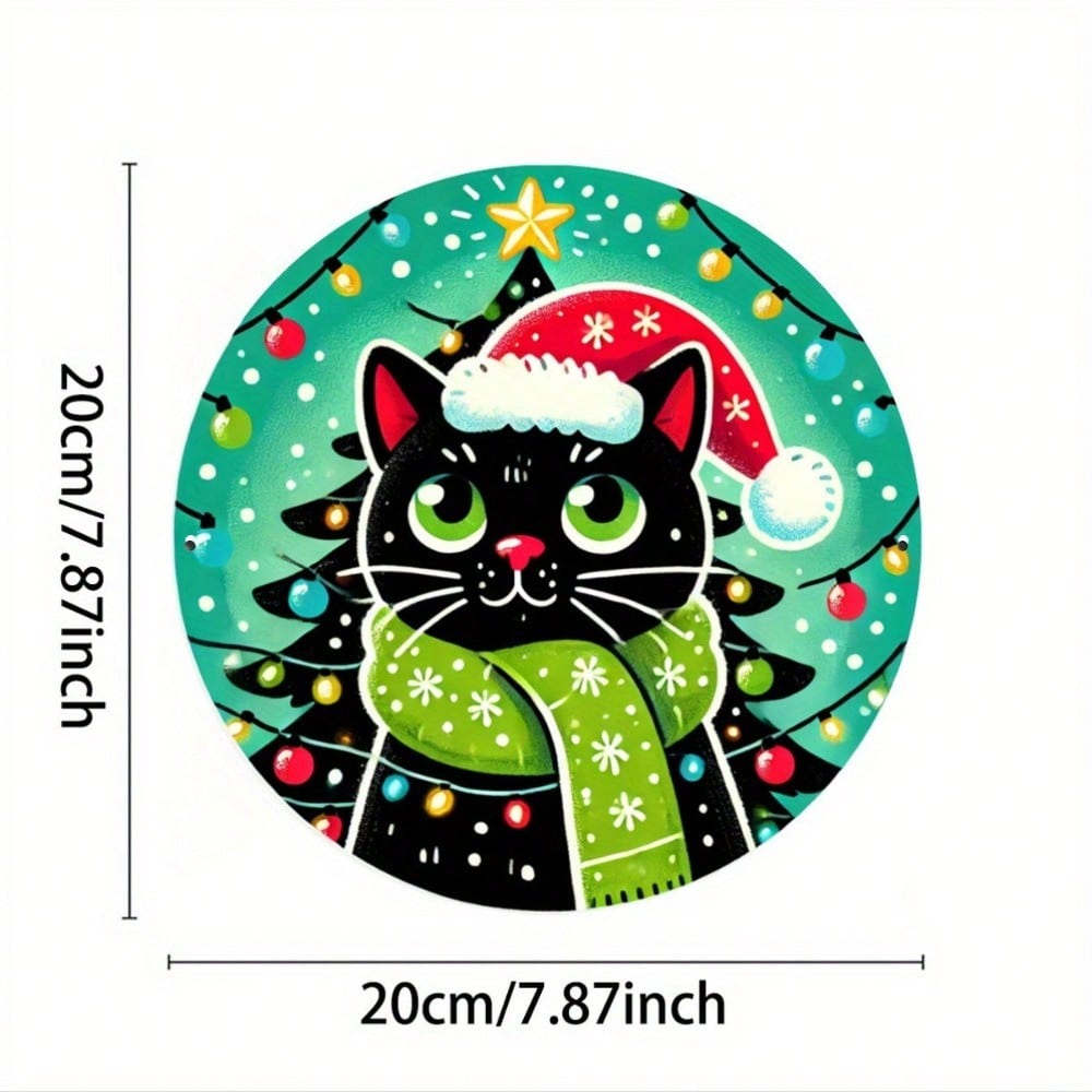 

Christmas Cat Metal Wall Art Holiday Decor Iron Sign Indoor Outdoor Hanging Plaque різнокольоровий