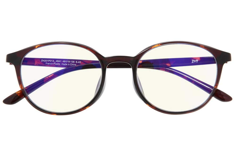 Zoff Lightweight PC Glasses with Demi PC ULTRA TYPE Light Blocking Approximately Clear Stylish Computer Glasses for Men and Women Boston-style (Brown