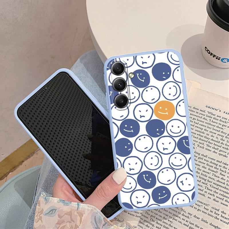 

Мягкий силиконовый чехол с рисунком улыбающегося лица для Samsung A55 A35 Xiaomi Redmi Note 13 Pro iPhone Huawei Honor Realme Camera Защитный противоударный чехол Samsung Galaxy S9 Plus синий
