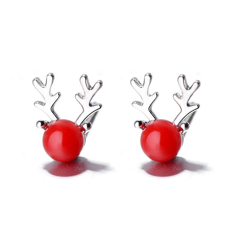 Korean Style Reindeer Antler Pearl Stud Earrings for Women - Simple Christmas Animal Jewelry