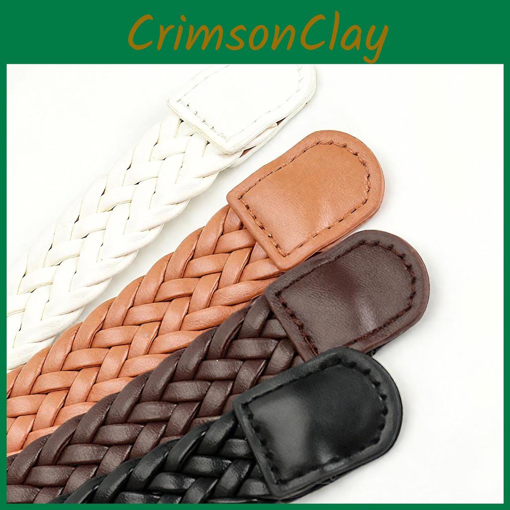 Womens Customizable Faux Leather Woven Belt With Metal Buckle For Work And Casual Looks