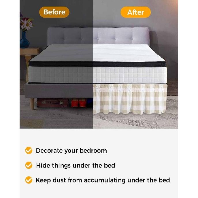 

Бежевая клетчатая юбка для кровати размера «queen» с оборкой 16 дюймов, фермерская белая клетчатая «буффало», регулируемые эластичные юбки на резинке, весна-лето, легко King - 18 Drop черный белый