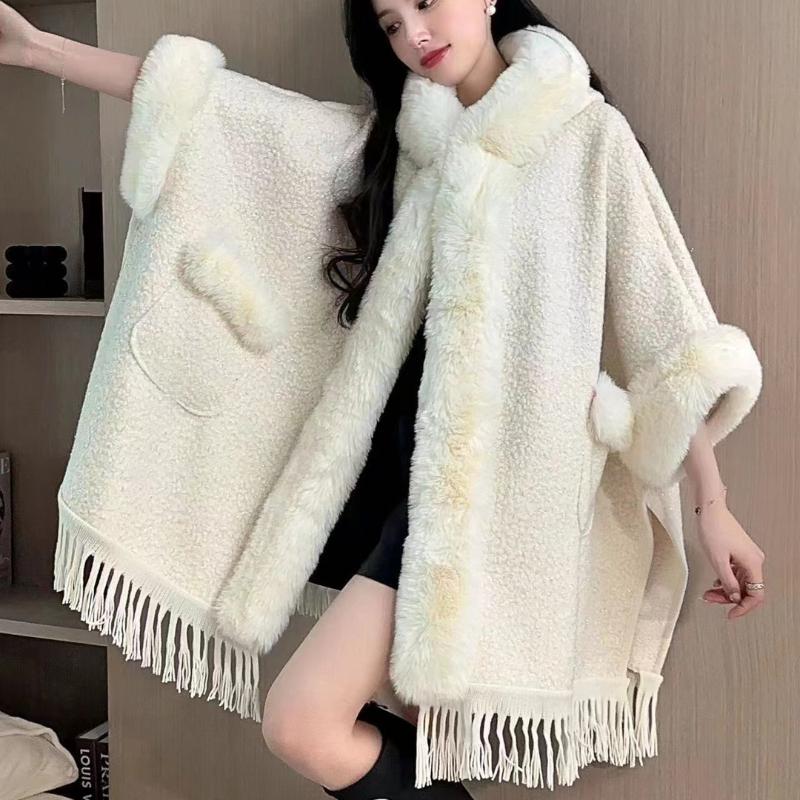 

Зимняя женская полосатая накидка-пончо из плотного зернистого бархата с рукавами «летучая мышь», длинный плащ из искусственного меха One Size белый