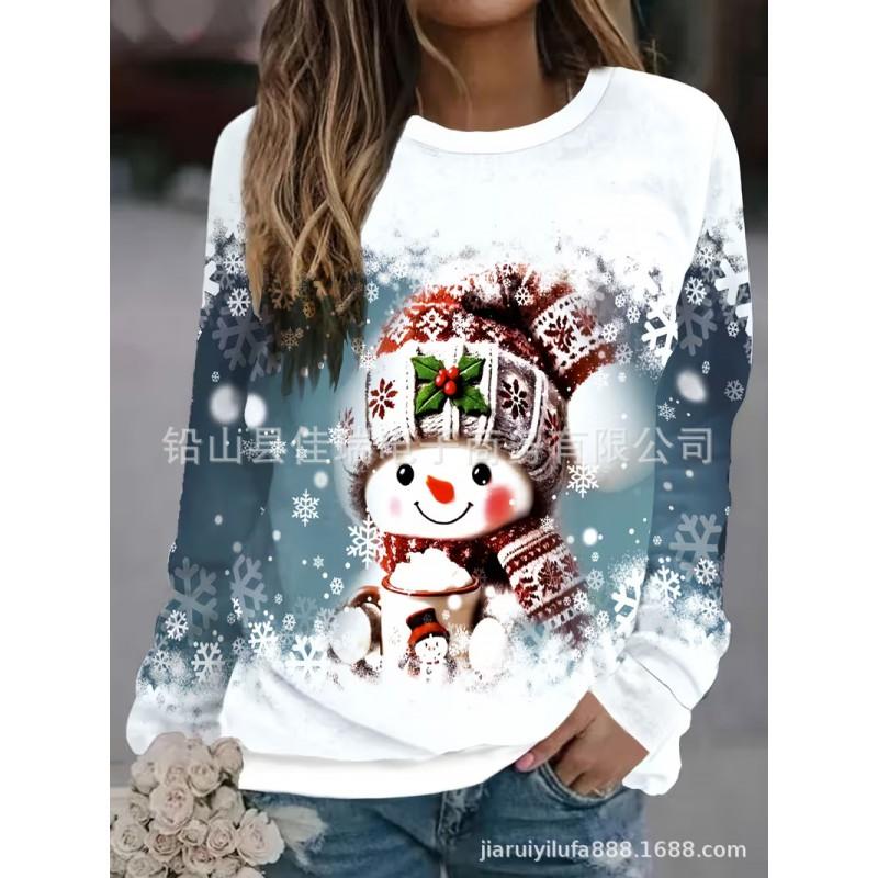 Womens 3D Printed Christmas Sweatshirt Long Sleeve Crew Neck Loose Fit Winter Casual Top