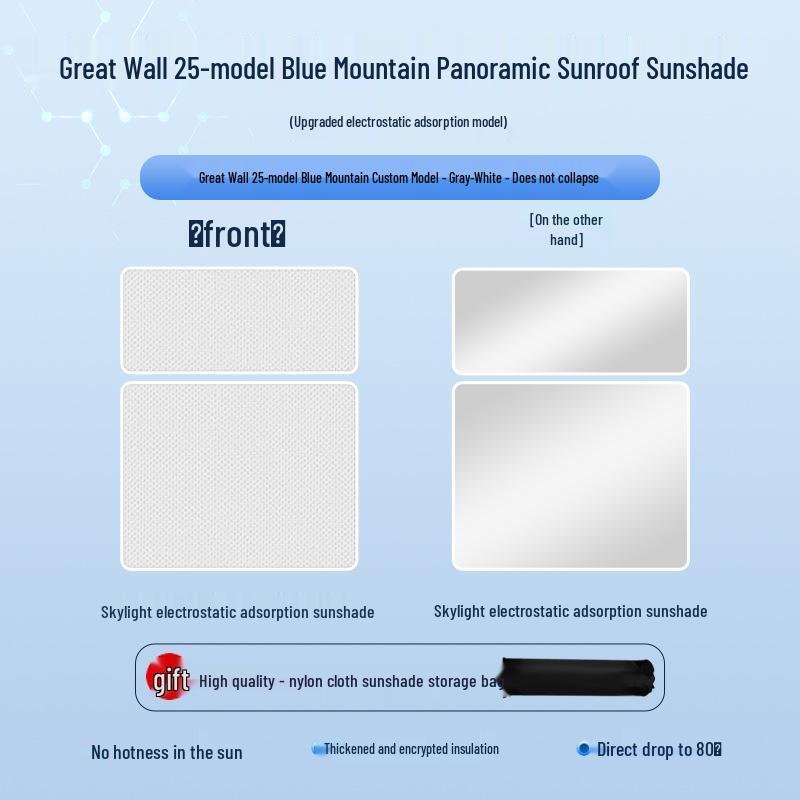 Blue Mountain Sunroof Sunshade for Great Wall 23-24: Heat Insulation, UV Protection, Privacy, & Camping Board