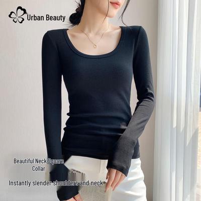 Dushi Liren Women's Slim-Fit Square Neck Long Sleeve T-Shirt