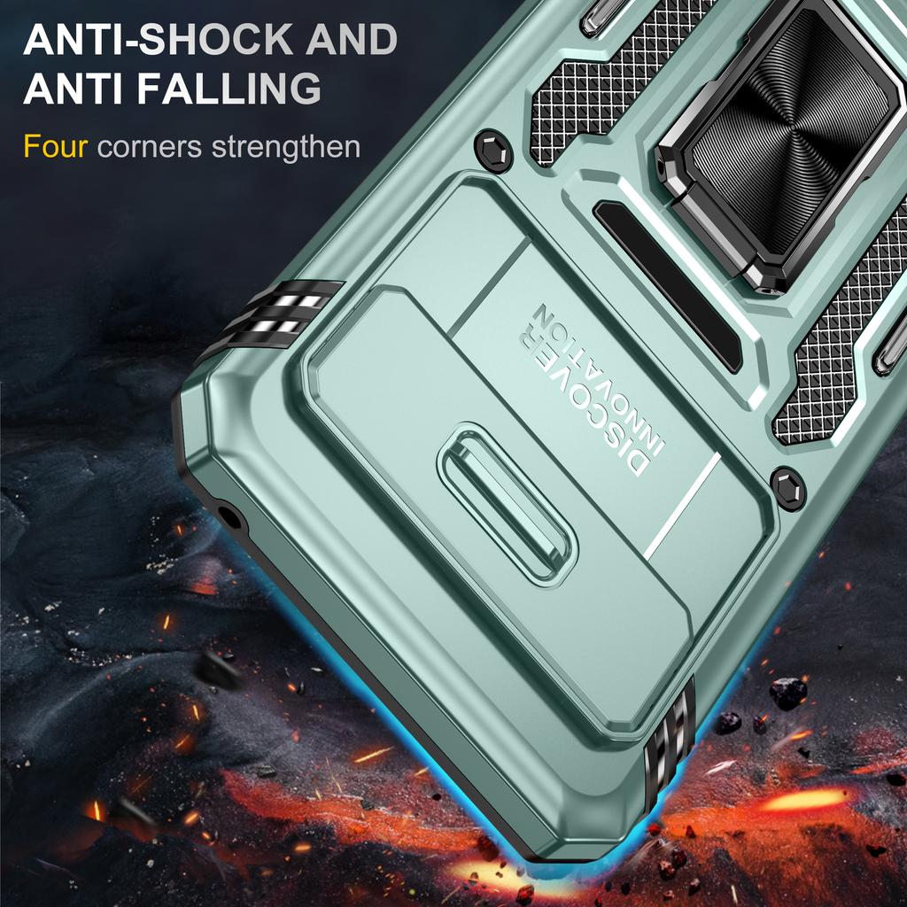 Armor Series For Google Pixel 8a Case PC+TPU Kickstand Phone Cover with Slide Lens Lid