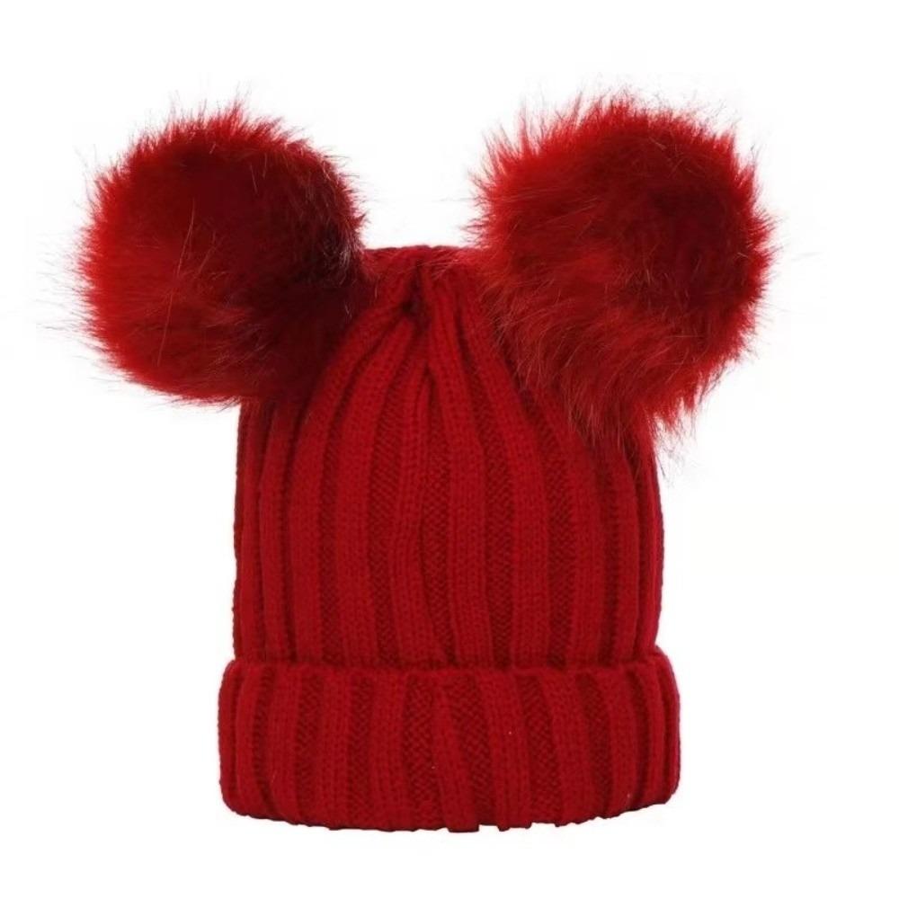 Faux Fur Ball Infant Beanie Plush Mother Kids Pullover Cap Soft Baby Knitted Hat Boys