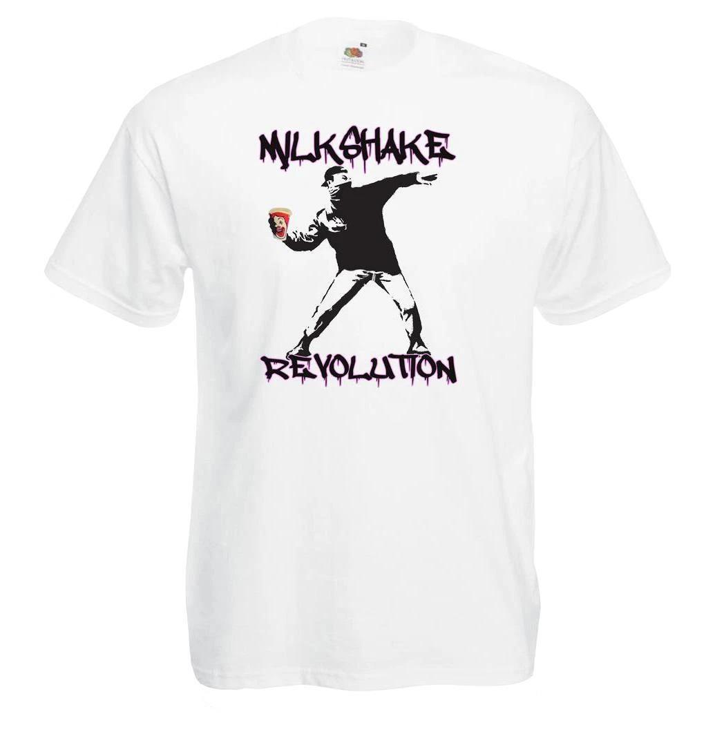 

Adults Banksy Milkshake Revolution Graffiti Street Art Unisex White 100% Cotton T-shirt Mens Tees Top 2XL