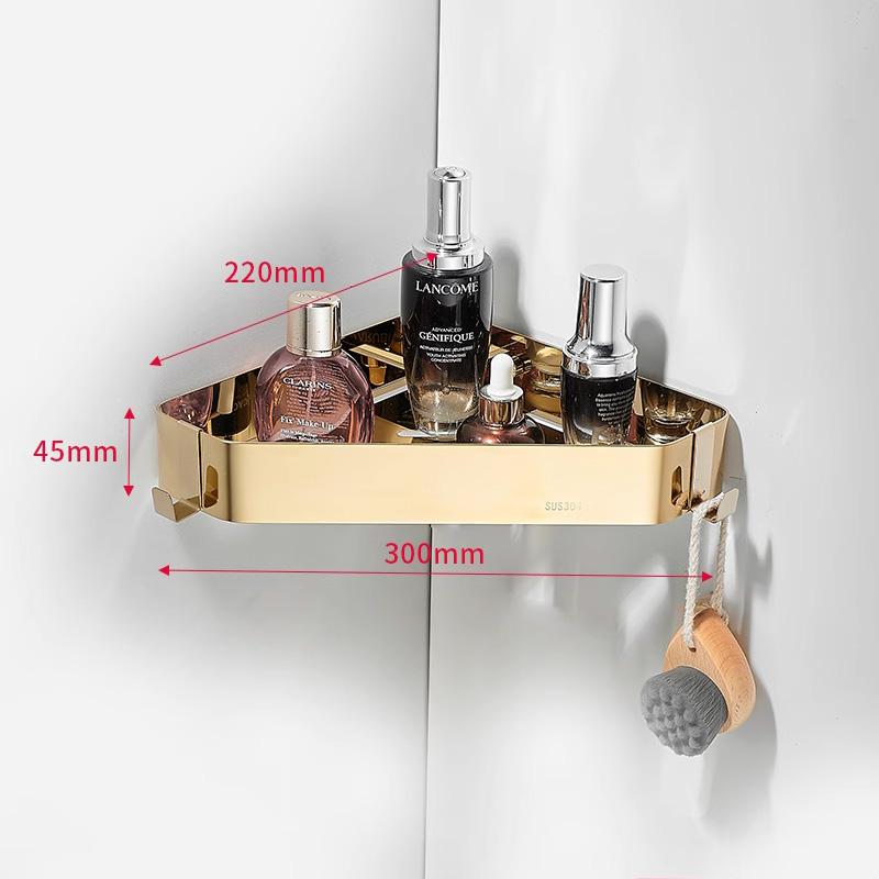 Gold bathroom tripod 304 stainless steel bathroom wall hanging corner storage rack toilet corner storage basket bathroom shelf