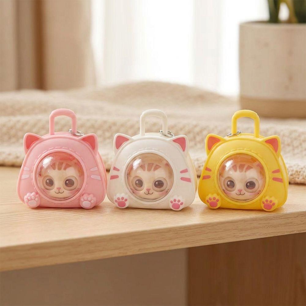 Cartoon Eye Changing Cat Bag Keychain Funny Capsule Cat Key Chain Cat Kitten Toy  Office Desktop