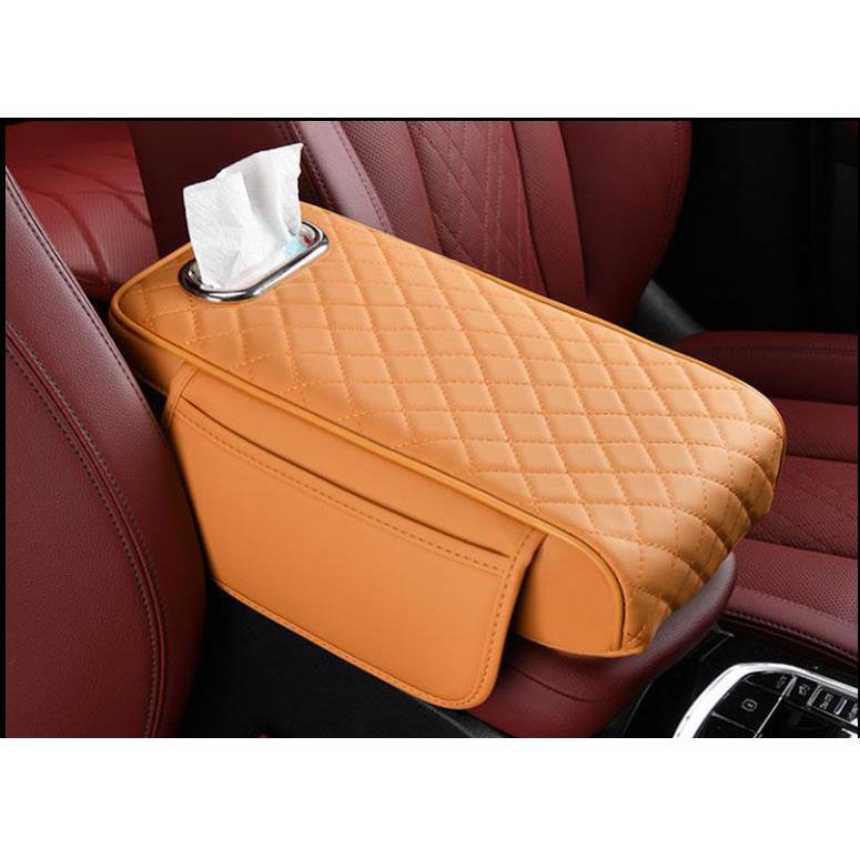Bil Armstöd Kuddfodral med Papperslåda Läder Universalt Auto Mittkonsol Armstöd Skyddsmatta Stödhöjd Kudde med Förvaringsväska